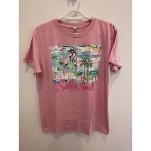 Love & Faith Womens Pink Salty Soul Beach Short Sleeve Shirt Size M